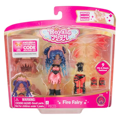 Royale High 3” Fire Fairy Fashion Doll - 1 Figure with 9 Fashion Accessories - Virtual Item Code Included - Series 1 - Ages 5+