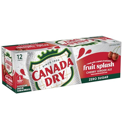 Canada Dry Fruit Splash Cherry Ginger Ale Zero Sugar Soda, 12 fl oz cans, 12 pack