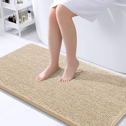 OLANLY Bathroom Rugs 24x16, Extra Soft Absorbent Chenille Bath Rugs, Non-Slip, Dry Quickly, Machine Washable, Bath Mats for Bathroom Floor, Tub and Shower, Beige