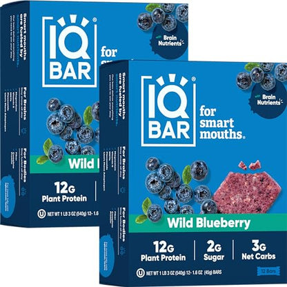 IQBAR Brain and Body Plant Protein Bars - Almond Butter Chip - 12 Count, Low Carb, High Fiber, Gluten Free, Vegan Snacks - Low Sugar Keto Energy Bars