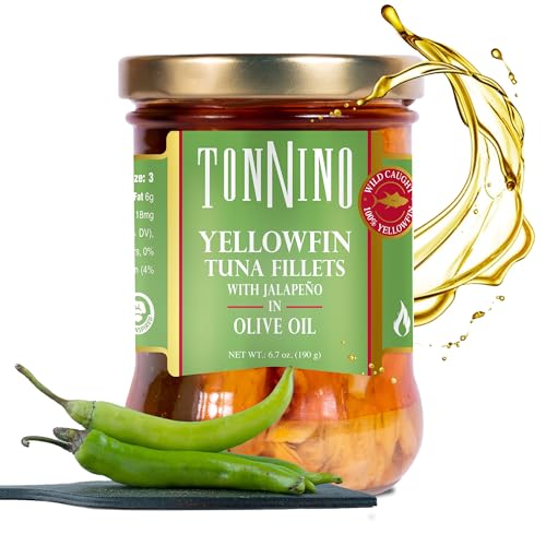 Tonnino Yellowfin Tuna in Olive Oil, Gluten-Free Premium Jarred Atun, Healthy Snacks for Adults, Ready to Eat Meals, EBT Eligible Items, Alternative of Salmon, Pack of 6