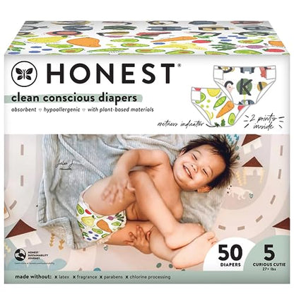 The Honest Company Clean Conscious Diapers | Plant-Based, Sustainable | Above It All + Pandas | Club Box, Size Newborn, 72 Count