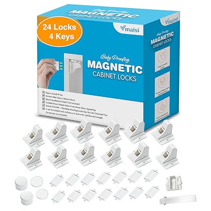 20 Pack Magnetic Cabinet Locks Baby Proofing - Vmaisi Children Proof Cupboard Drawers Latches - Adhesive Easy Installation