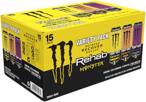 Monster Energy Rehab Tea + Lemonade + Energy, Energy Iced Tea, Energy Drink 15.5 Ounce (Pack of 15)