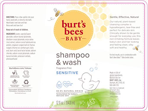 Burt's Bees Baby Shampoo and Wash, Original, Tear Free, Pediatrician Tested, 98.7% Natural Origin, 21 Fluid Ounces