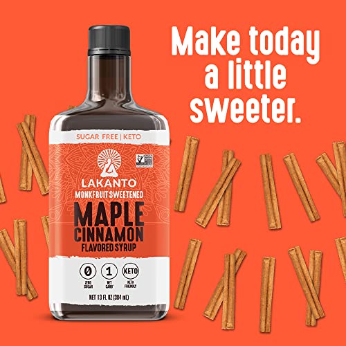 Lakanto Sugar Free Maple Syrup - Monk Fruit Sweetener, Keto Diet Friendly, Vegan, 1g Net Carbs, Pancakes, Waffles, Oatmeal, Coffee, Tea, Granola, Frosting, Marinade, Dressing (13 Fl Oz - Pack of 1)