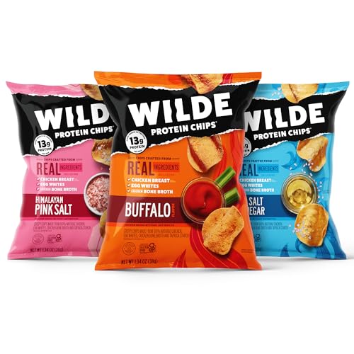 WILDE Protein Chips Variety Pack, Protein Snacks, Keto chips, Made with Real Ingredients, 1.34oz Bags (Pack of 12) - (Flavor Combination May Vary)