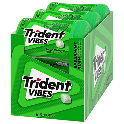 Trident Vibes Spearmint Rush Sugar Free Gum, 6 Bottles of 40 Pieces (240 Total Pieces)