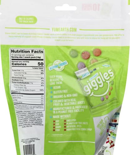 YumEarth Organic Sour Giggles Chewy Candy - Allergy Friendly (Top 9 Free), No Artificial Dyes or Flavors, Non GMO, Gluten Free, Vegan - Individually Wrapped Sour Snack Packs - 0.5 Ounce (Pack of 10)