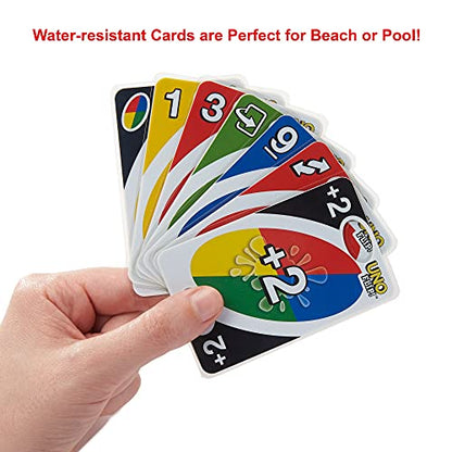 Mattel Games UNO Flip! Splash Card Game for Kids, Adults & Game Night with Water-Resistant Double-Sided Cards