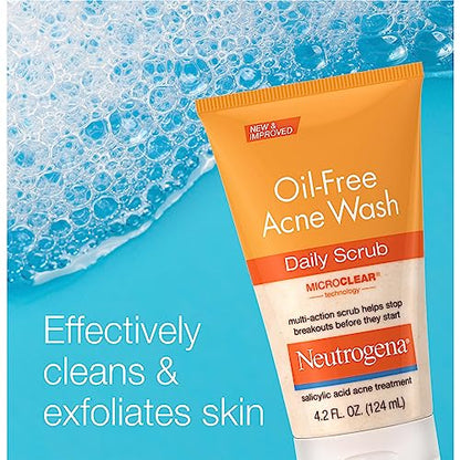 Neutrogena Oil-Free Acne Face Scrub, 2% Salicylic Acid Acne Treatment Medicine, Daily Face Wash to help Prevent Breakouts, Oil Free Exfoliating Facial Cleanser for Acne-Prone Skin, 4.2 fl. oz