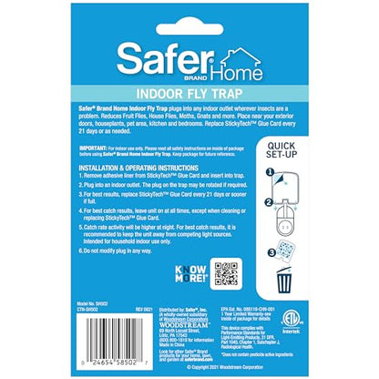 Safer Home SH502 Indoor Plug-In Fly Trap for Flies, Fruit Flies, Moths, Gnats, and Other Flying Insects – 400 Sq Ft of Protection