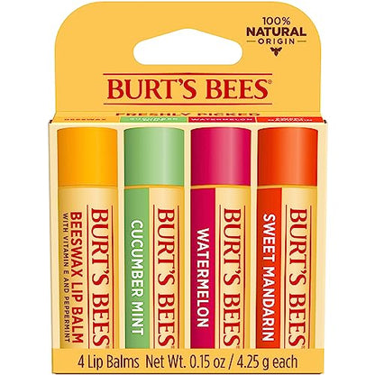 Burt's Bees Lip Balm - Pink Grapefruit, Mango, Coconut & Pear, and Pomegranate Pack, Lip Moisturizer With Beeswax, Tint-Free, Natural Origin Conditioning Lip Treatment, 4 Tubes, 0.15 oz.