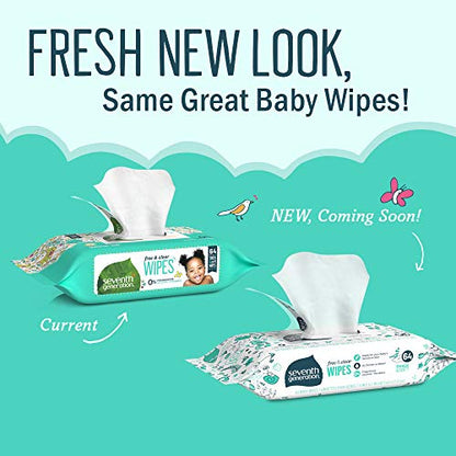 Seventh Generation Baby Wipes, Sensitive Protection with Flip Top Dispenser, White, unscented, 72 Count (Pack of 7) (Packaging May Vary)