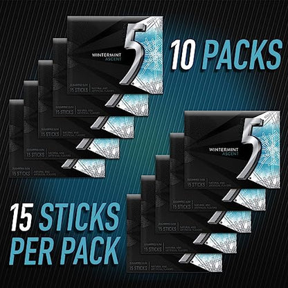 5 GUM Peppermint Cobalt Sugar Free Chewing Gum Bulk, 15 Sticks (Pack of 10)