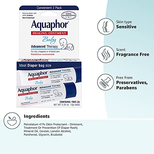 Aquaphor Baby Healing Ointment To-Go Pack - Advanced Therapy for Chapped Cheeks and Diaper Rash -2 Count(Pack of 1)