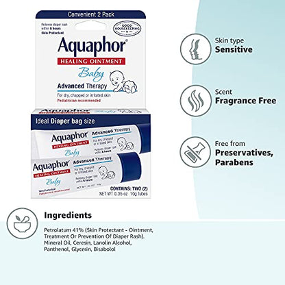 Aquaphor Baby Healing Ointment To-Go Pack - Advanced Therapy for Chapped Cheeks and Diaper Rash -2 Count(Pack of 1)