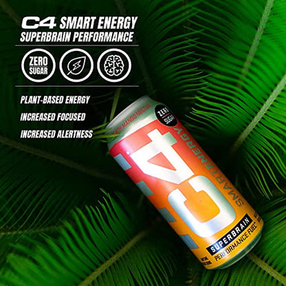 C4 Smart Energy Drink – Boost Focus and Energy with Zero Sugar, Natural Energy, and Nootropics - 200mg Caffeine - Cherry Berry Lime (12oz Pack of 12)