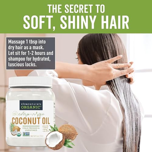 Viva Naturals Organic Coconut Oil - Unrefined, Cold-Pressed Extra Virgin Coconut Oil, USDA Organic and Non-GMO Cooking Oil, Great as Hair Oil and Skin Oil, 16 fl oz