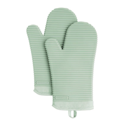 KitchenAid Ribbed Soft Silicone Oven Mitt Set, 7"x13", Milkshake 2 Count