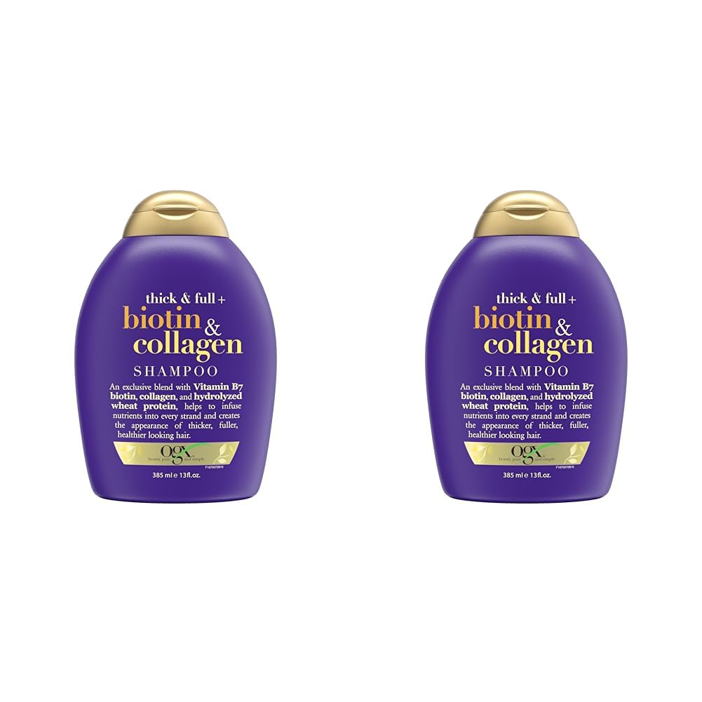 OGX Thick & Full + Biotin & Collagen Volumizing Shampoo, Nutrient-Infused Hair Shampoo with Vitamin B7 Biotin Gives Hair Volume & Body for 72+ Hours, Sulfate-Free Surfactants, 13 fl. oz