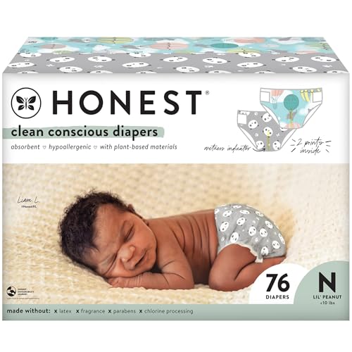 The Honest Company Clean Conscious Diapers | Plant-Based, Sustainable | Above It All + Pandas | Club Box, Size Newborn, 72 Count