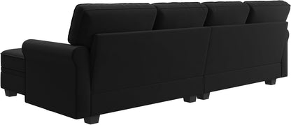 HONBAY Sectional Sofa with Storage Seat Velvet U Shaped Sectional Couch with Reversible Chaise Convertible Sectional Couches for Living Room,Black Velvet