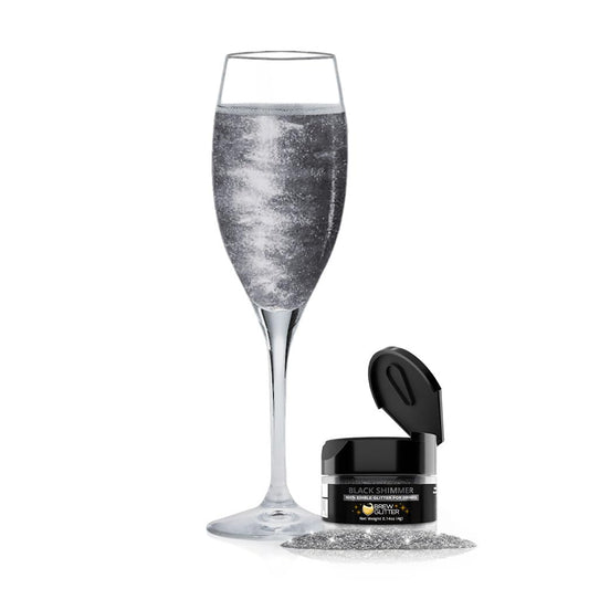 Brew Glitter - Black Shimmer (4g 1x Shaker Jar) | Genuine Edible Drink Glitter exclusively created for Cocktails, Beer, Wine, Soda, Tea, Lemonade, Juice, Garnish, & any other Beverage of choice.