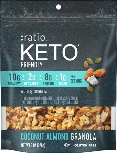 Ratio Coconut Almond Granola Cereal, 1g Sugar, Keto Friendly, 8 OZ Resealable Cereal Bag