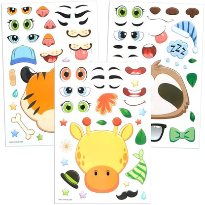 JOYIN 36 PCS 9.8”x6.7" Make a face Stickers for kids, Make Your Own Dinosaur Fantasy Animal Mix and Match Sticker Sheets Kids Crafts Party Favors Goodie Bags Stuffers for Kids