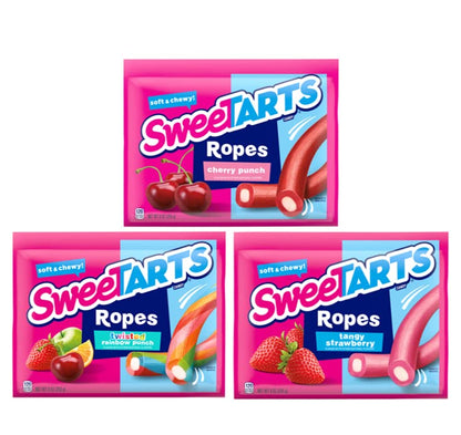 SweeTARTS Ropes, Candy, Twisted Rainbow Punch, Soft and Chewy, Back to School Sweet Treat, 9 oz