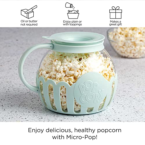 Ecolution Patented Micro-Pop Microwave Popcorn Popper with Temperature Safe Glass, 3-in-1 Lid Measures Kernels and Melts Butter, Made Without BPA, Dishwasher Safe, 3-Quart, Aqua