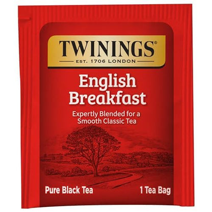 Twinings English Breakfast Black Tea, 100 Individually Wrapped Tea Bags, Smooth, Flavourful, Robust, Caffeinated, Enjoy Hot or Iced