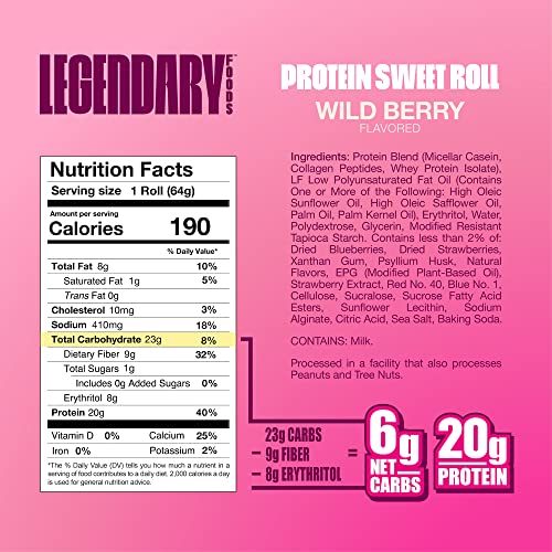 Legendary Foods High Protein Snack - Chocolate Sweet Roll, 20 Gr Protein Bar Alternative, Low Carb Food, Low Sugar - Gluten Free Keto Breakfast Snacks, Healthy Chocolate Flavored Rolls (10-pack)