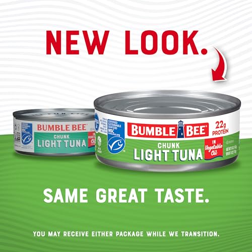 Bumble Bee Chunk Light Tuna In Water, 5 oz Cans (Pack of 24) - Wild Caught Skipjack Tuna - 23g Protein Per Serving - MSC Certified Sustainable Seafood, Non-GMO, Gluten Free, Kosher