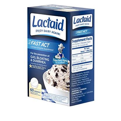 Lactaid Fast Act Lactose Intolerance Chewables with Enzymes, Vanilla Twist, 32 Count