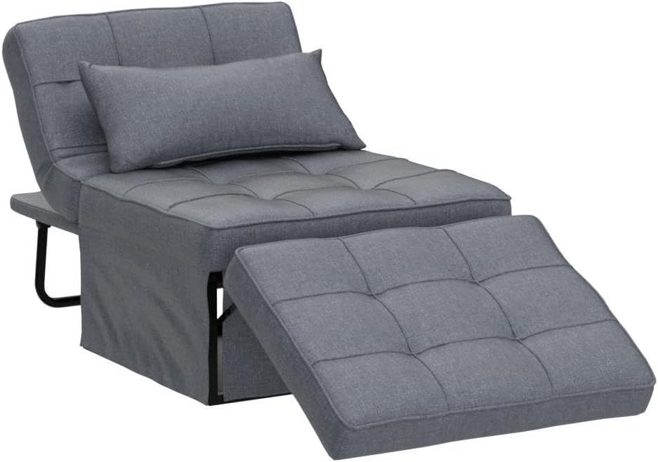 Sofa Bed, 4 in 1 Multi-Function Folding Ottoman Breathable Linen Couch Bed with Adjustable Backrest Modern Convertible Chair for Living Room Apartment Office, Dark Grey