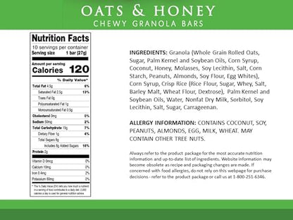 Sunbelt Bakery Oats & Honey Chewy Granola Bars, 15-1.0 OZ Bars (1 Box)