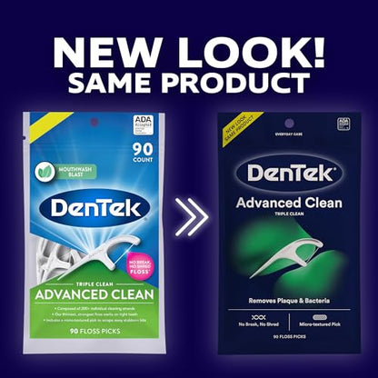 DenTek Triple Clean Advanced Clean Floss Picks, No Break & No Shred Floss, 20 Count, 6 Pack