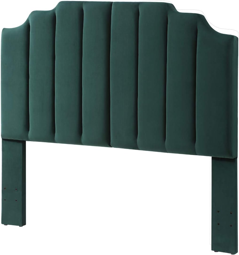 24KF Green Velvet Upholstered Queen Size Headboard Full Size Headboard,Tufted Headboard for Queen Bed Full Bed,Modern Vertical Channel Design with Curved Tufted Queen/Full Headboard-Jade Green