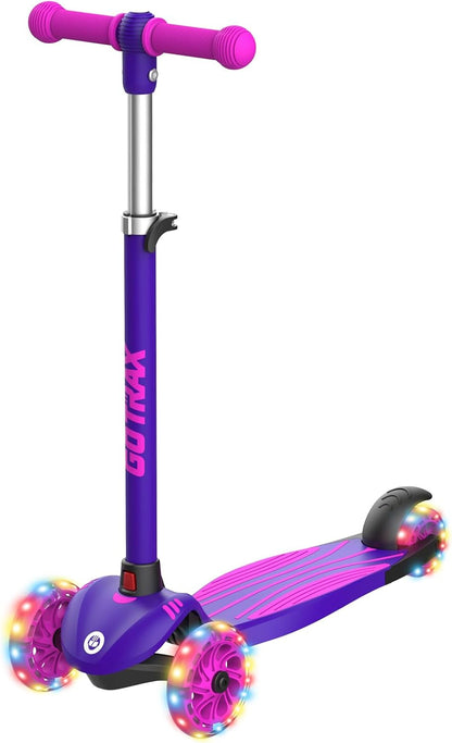 Gotrax KS1 Kids Kick Scooter, LED Lighted Wheels and 3 Adjustable Height Handlebars, Lean-to-Steer & Widen Anti-Slip Deck, 3 Wheel Scooter for Boys & Girls Ages 2-8 and up to 100 Lbs