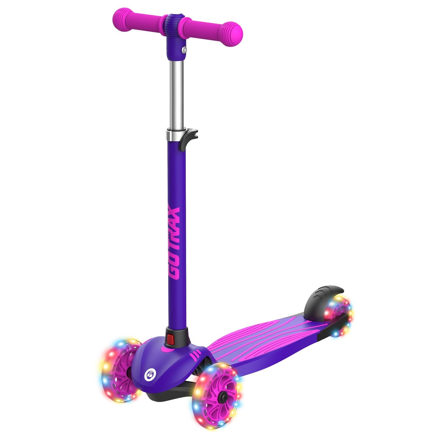 Gotrax KS1 Kids Kick Scooter, LED Lighted Wheels and 3 Adjustable Height Handlebars, Lean-to-Steer & Widen Anti-Slip Deck, 3 Wheel Scooter for Boys & Girls Ages 2-8 and up to 100 Lbs