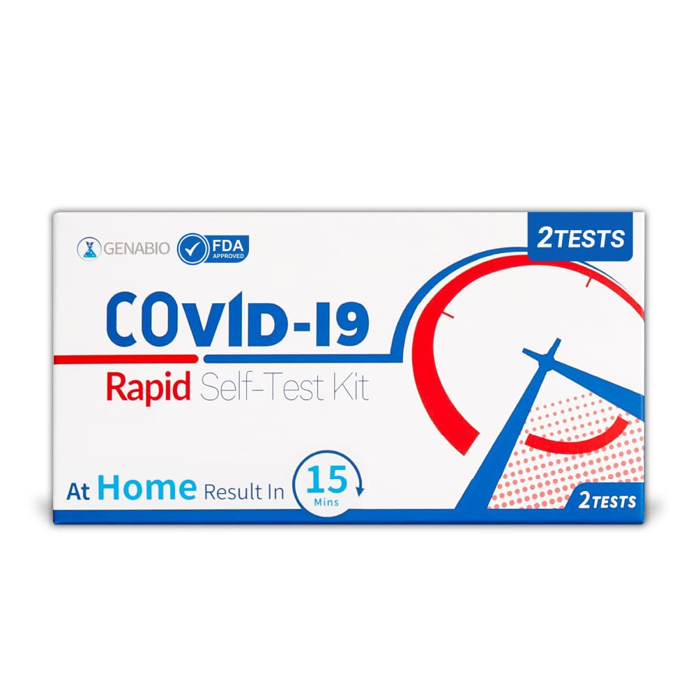 COVID-19 Home Test Kit, 2 Pack 15 Minute Results, Antigen Rapid Self-Test Non-Invasive Short Nasal Swab, Easy to Use, Reimbursable by Most Payers Genabio (1 Pack, 2 Tests)