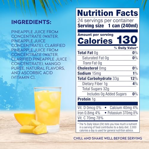 Dole 100% Juice, Pineapple, 46 Ounce Cans (Pack of 6)