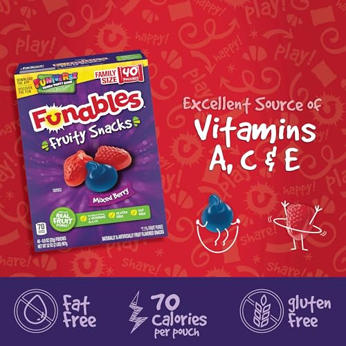 Funables Fruity Snacks, Mixed Berry, Flavored Snacks, Back to School Snack for Lunch, 32 oz 40 ct