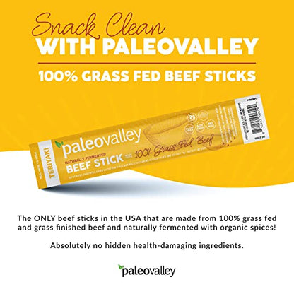 Paleovalley 100% Grass Fed Original Beef Sticks - Delicious Gluten Free Beef Snack - High Protein Keto Friendly