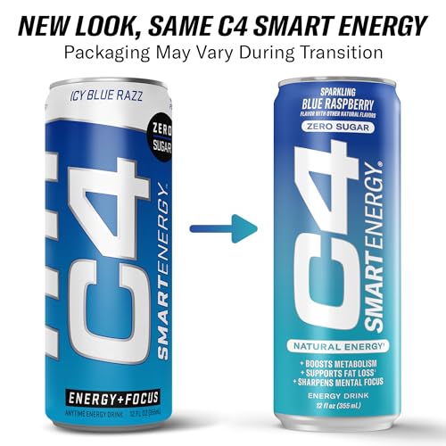 C4 Smart Energy Drink – Boost Focus and Energy with Zero Sugar, Natural Energy, and Nootropics - 200mg Caffeine - Cherry Berry Lime (12oz Pack of 12)