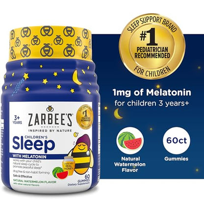 Zarbee's Kids 1mg Melatonin Gummy; Drug-Free & Effective Sleep Supplement for Children Ages 3 and Up; Natural Berry Flavored Gummies; 50 Count