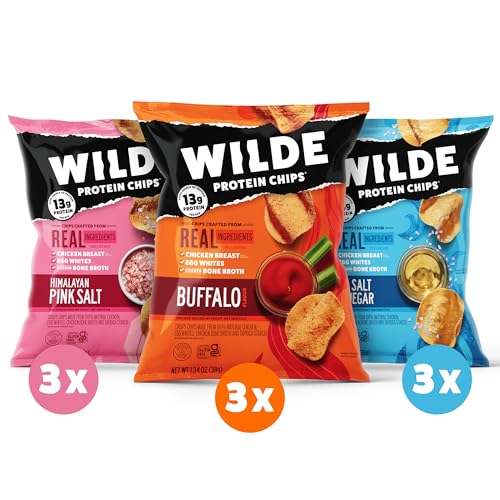 WILDE Protein Chips Variety Pack, Protein Snacks, Keto chips, Made with Real Ingredients, 1.34oz Bags (Pack of 12) - (Flavor Combination May Vary)