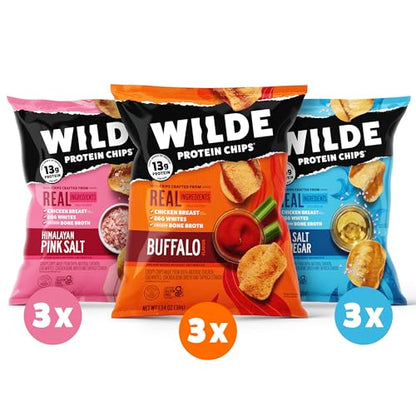 WILDE Protein Chips Variety Pack, Protein Snacks, Keto chips, Made with Real Ingredients, 1.34oz Bags (Pack of 12) - (Flavor Combination May Vary)